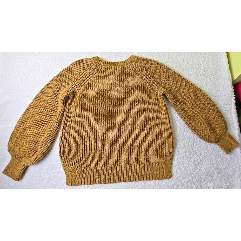 Madewell Sweater Women's S Balloon Sleeve Pullover Fisherman‎ Gold Knit Boho